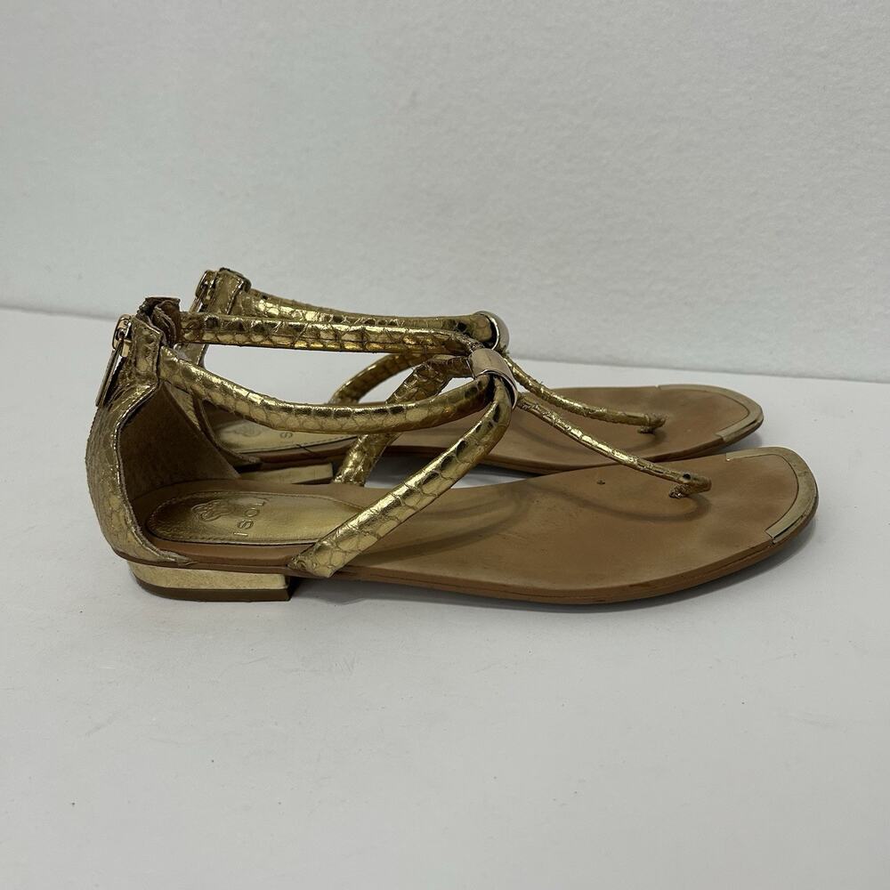 Isola Womens 8 Strappy Flat Thong Sandals Gold Metallic